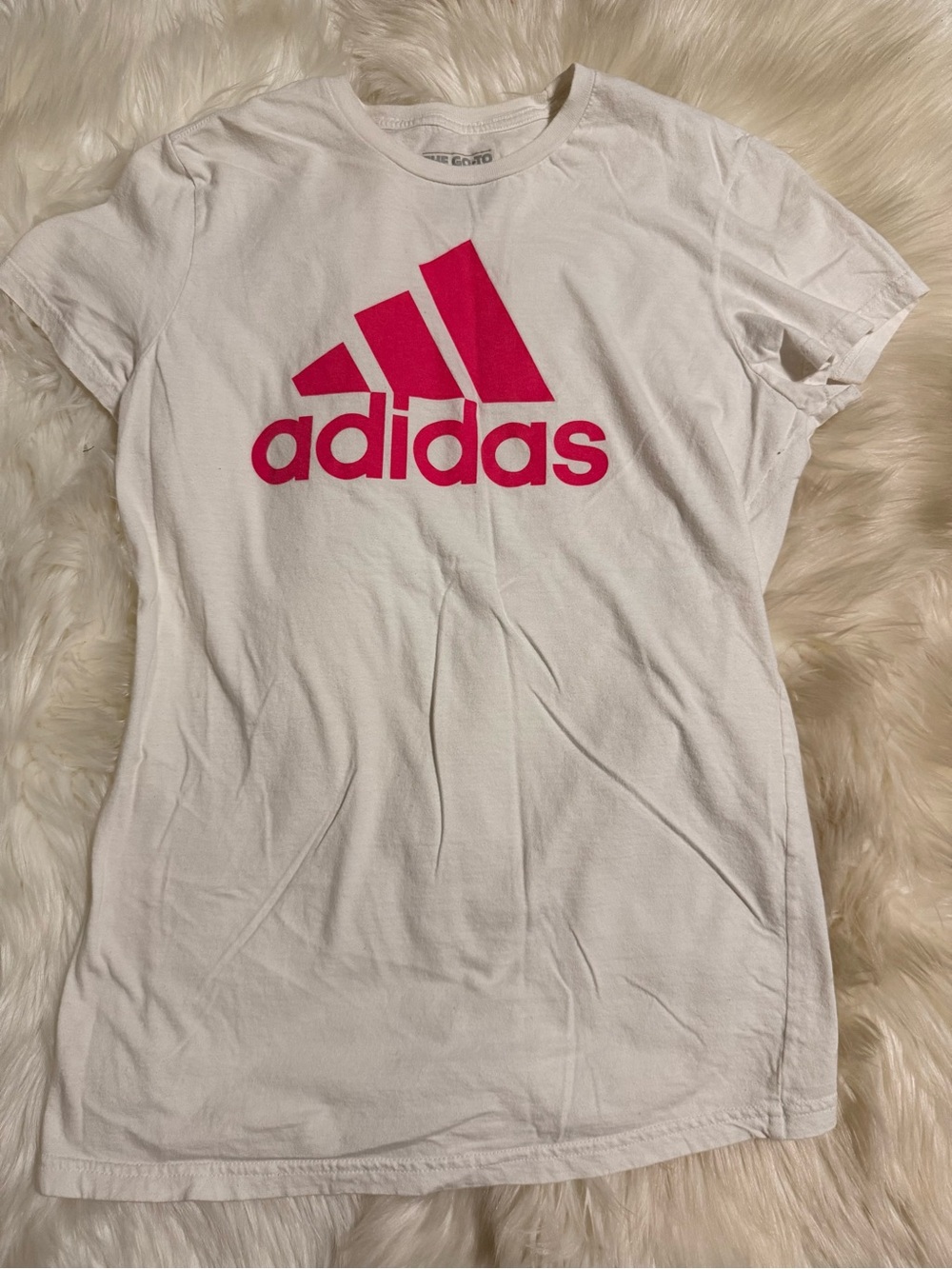 adidas White Short-Sleeve Tee with Pink Logo